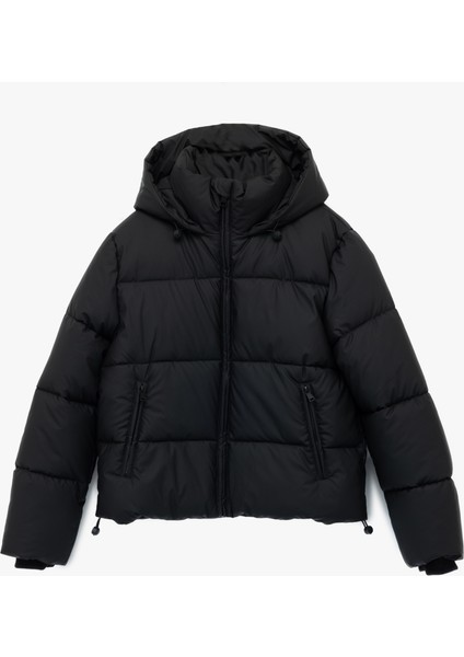 Polar Cep Detaylı Fermuarlı Uzun Kollu Kapüşonlu Crop Şişme Mont modelleri