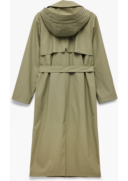 Düğmeli Kemer Detaylı Kruvaze Yaka Çıkarılabilir Kapüşonlu Uzun Trençkot indirimleri