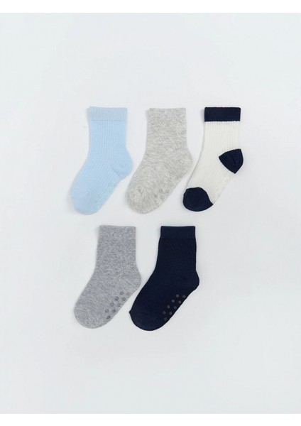 Lcw Baby Mavi Desenli Erkek Bebek Soket Çorap 5'li