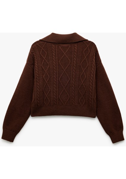 Yarım Fermuarlı Yaka Uzun Kollu Saç Örgü Dokulu Triko Kazak fırsatları