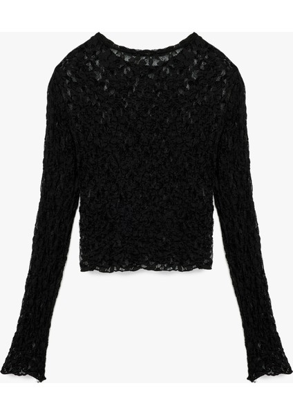 Slim Fit Uzun Kollu Bisiklet Yaka Dantel Bluz fiyatları