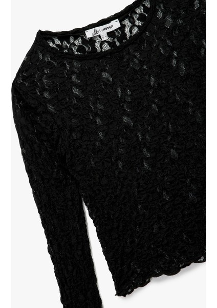 Slim Fit Uzun Kollu Bisiklet Yaka Dantel Bluz modelleri