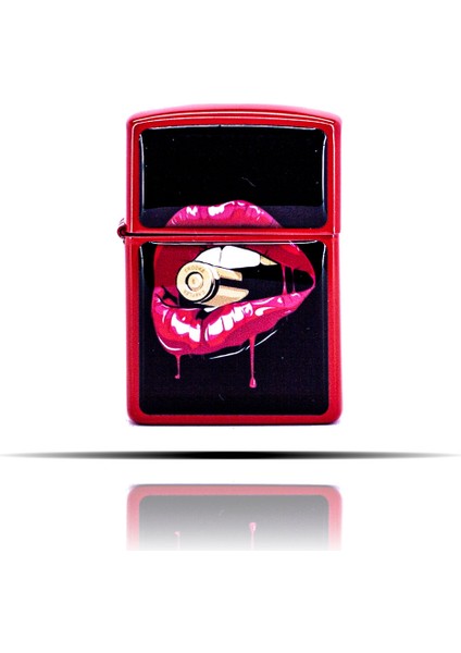 Dudak ve Kurşun Desenli Kırmızı Benzinli Çakmak fırsatları