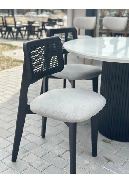 Ahşap Bohem Hasırlı Siyah 4 Adet Zion Sandalye 100 cm Yuvarlak Masa Takımı modelleri
