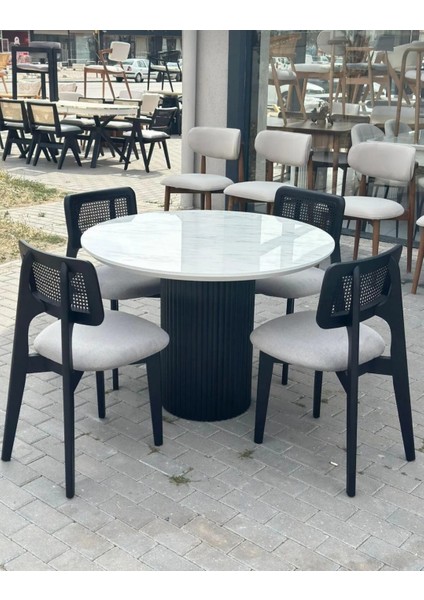 Ahşap Bohem Hasırlı Siyah 4 Adet Zion Sandalye 100 cm Yuvarlak Masa Takımı fiyatları
