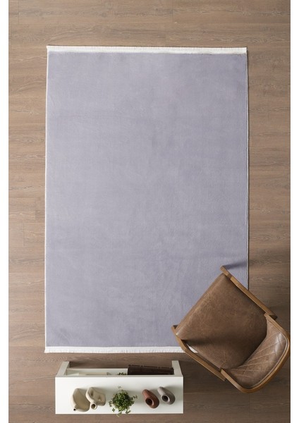 Modern Saçaklı Kaymaz Taban Tavşan Tüyü Kolay Temizlenebilir Yıkanabilir Salon Oturma Odası Yolluk Mutfak Halısı Açık Gri Renk