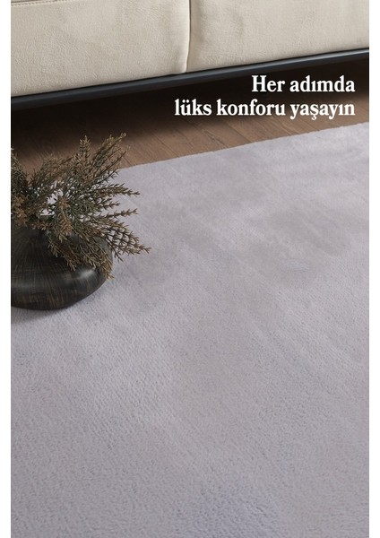 Modern Saçaklı Kaymaz Taban Tavşan Tüyü Kolay Temizlenebilir Yıkanabilir Salon Oturma Odası Yolluk Mutfak Halısı Açık Gri Renk indirimleri
