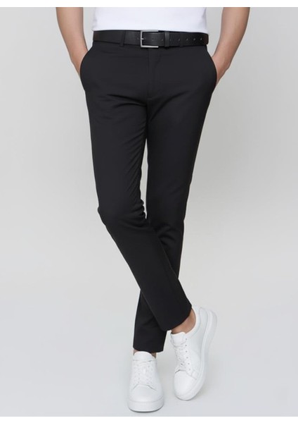 Slim Fit Yan Cep Esnek Pamuklu Casuel Siyah Pantolon P 1088