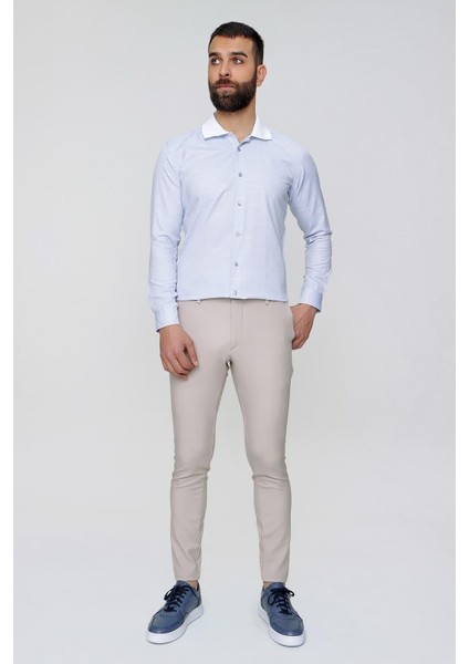 Slim Fit Yan Cep Esnek Pamuklu Casuel Bej Pantolon P 1088