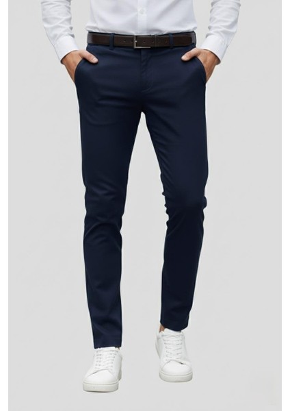 Slim Fit Yan Cep Esnek Pamuklu Casuel Lacivert Pantolon P 1088