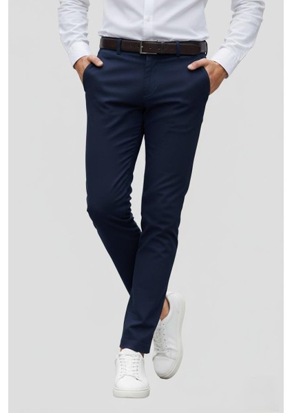 Slim Fit Yan Cep Esnek Pamuklu Casuel Lacivert Pantolon P 1088