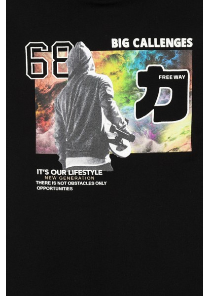 Erkek Çocuk Kapüşonlu Eşofman Takımı Ön ve Sırt Baskılı Cepli Rahat Kalıp modelleri