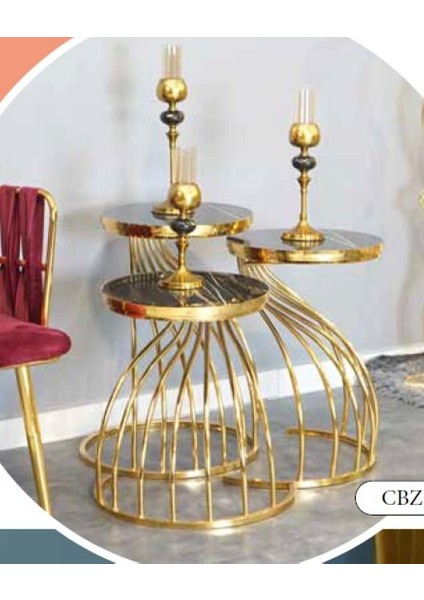 Mim Siyah Mermer - Gold Kobra Zigon Sehpa