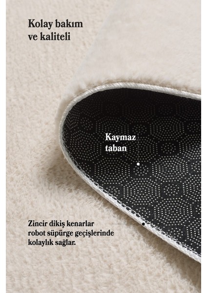 Modern Saçaklı Kaymaz Taban Tavşan Tüyü Kolay Temizlenebilir Yıkanabilir Salon Oturma Odası Yolluk Mutfak Halısı Krem Renk modelleri