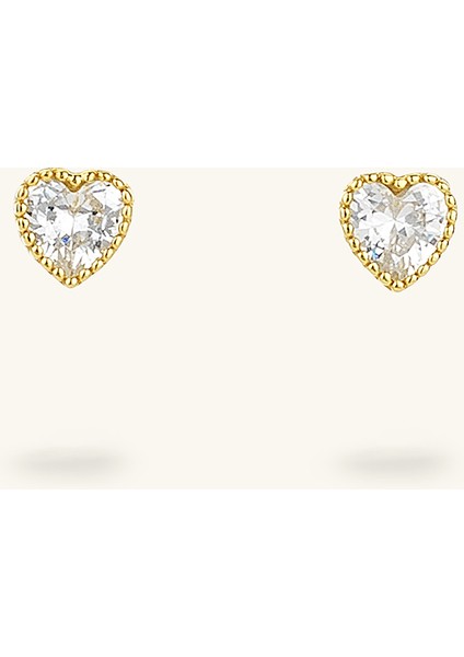 Mini Kalp Figürlü Zirkon Tek Taş Küpe