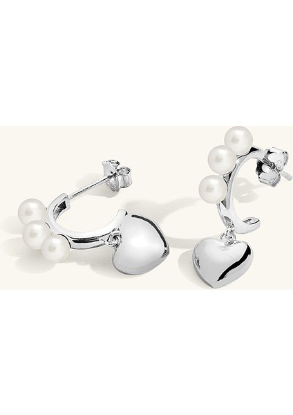 Mini Kalp Figürlü Üç Incili Küpe