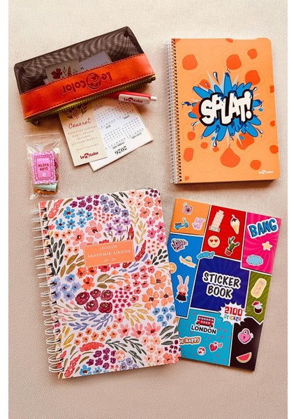 Akademik Ajanda + 240 Syf A5 Kareli Defter + 2100 Sticker + 10 Metal Klips + Kalem Kutu + Kalem + Kitap Ayracı + Takvim