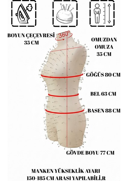 Dikiş Takım Setli - 34 Beden Pantolon Giyebilen Iğne Batabilen Terzi Mankeni – Prova Tasarım Mankeni fırsatları