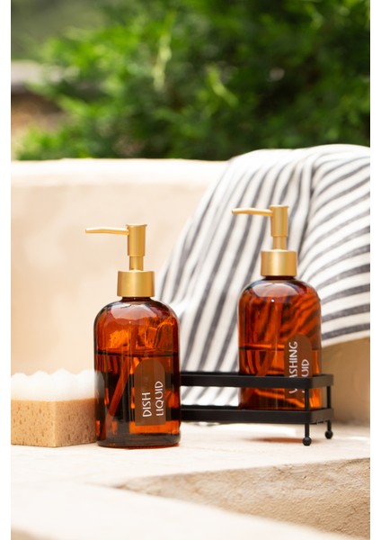 Neo Siyah Metal Kare Stantlı 2'li Sıvı Sabunluk Seti Amber 420 cc fiyatları