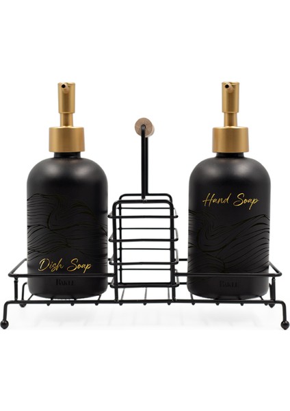 Bright Siyah Metal Ahşap Kulplu Stand 2'li Sıvı Sabunluk Seti Siyah 420 cc fırsatları