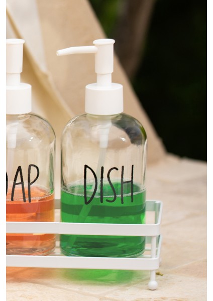 Basic Beyaz Metal Kare Stantlı 2'li Sıvı Sabunluk Seti 420 cc modelleri