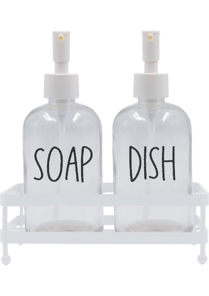 Basic Beyaz Metal Kare Stantlı 2'li Sıvı Sabunluk Seti 420 cc indirimleri