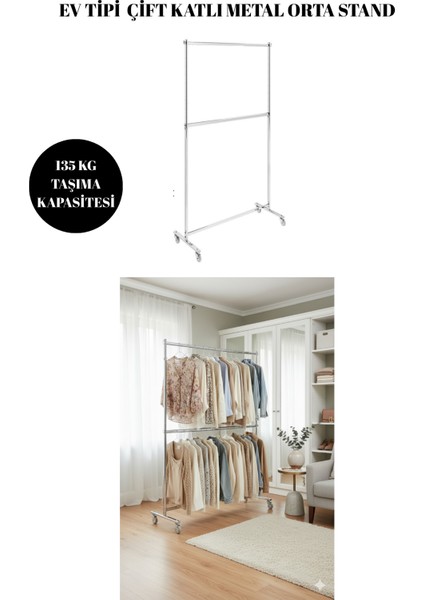 Ev Tipi Çift Katlı Yükseklik Ayarlı Tekerlekli Metal Orta Stand - Evinizde ve Yazlıkta Kesin Çözüm