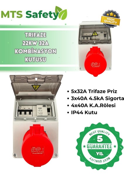 22 Kw VIKO Sigorta Trifaze 5X32 Kaçak Akım Roleli Taşınabilir Elektrikli Araç Şarj Cihazı Kombinasyon Kutusu Pano 4X40 3X40 Sigorta