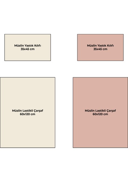 2li Set Lastikli 4 Katlı Müslin Bebek Çarşaf + Yastık Kılıfı Pembe Krem Set %100 Pamuk 60X120 Çarşaf modelleri