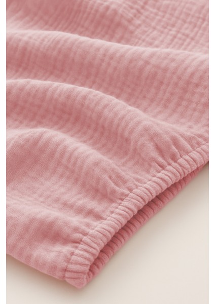2li Set Lastikli 4 Katlı Müslin Bebek Çarşaf + Yastık Kılıfı Pembe Krem Set %100 Pamuk 60X120 Çarşaf