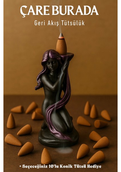 Deniz Kızı Geri Akış Tütsülük (Seçeceğiniz 10'lu Konik Tütsü Hediye)