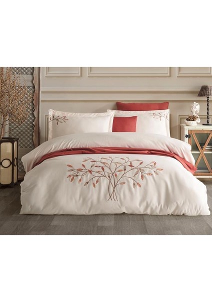 Amor Nakışlı %100 Pamuk Saten Çift Kişilik Nevresim Takımı Şampanya fiyatları