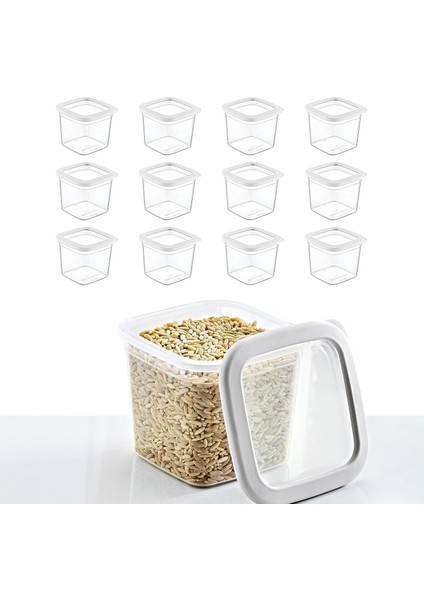 12'li Set Skali Kare Saklama Kabı Beyaz 740 ml