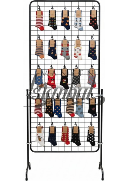 60 Adet Askı Çubuklu Çorap Ürün Standı - 90 x 190 cm Tel Pano Standı modelleri