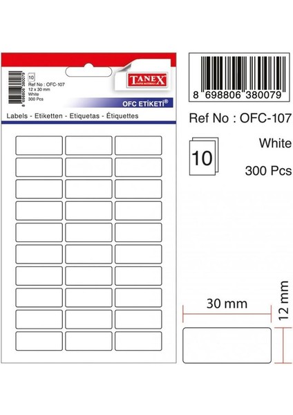 Tanex Ofis Etiket Ofc-107 Beyaz 10 Adet