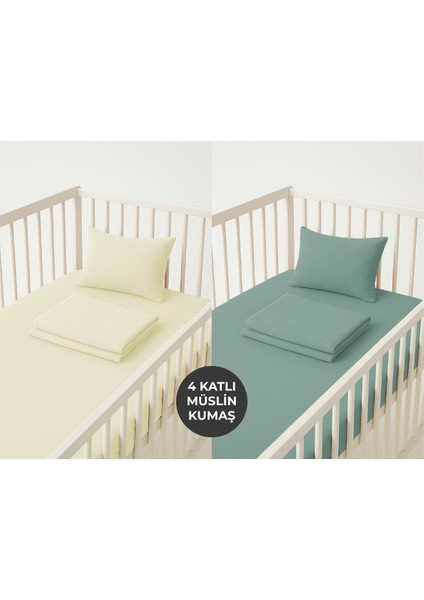 %100 Pamuk Lastikli 4 Katlı Müslin 2li Set Bebek Çarşaf Takımı 60X120 cm Çarşaf Bej Yeşil Renk fiyatları