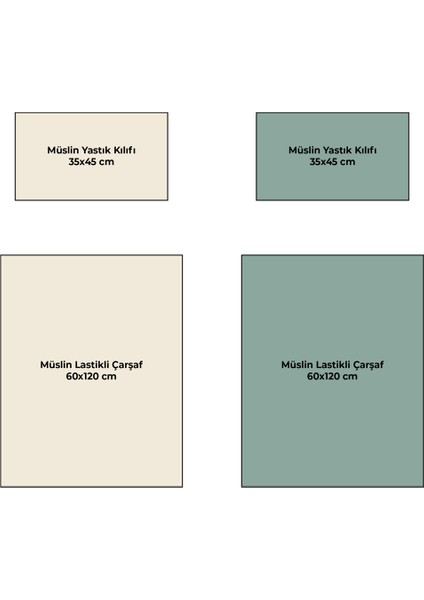 %100 Pamuk Lastikli 4 Katlı Müslin 2li Set Bebek Çarşaf Takımı 60X120 cm Çarşaf Bej Yeşil Renk modelleri