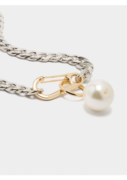 Incili Iki Renkli Kısa Zincir Kolye fiyatları