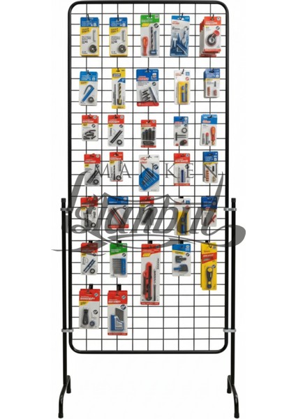 60 Adet Askı Çubuklu Hırdavat ve Nalburiye Ürün Standı - 90 x 190 cm Tel Pano Standı modelleri