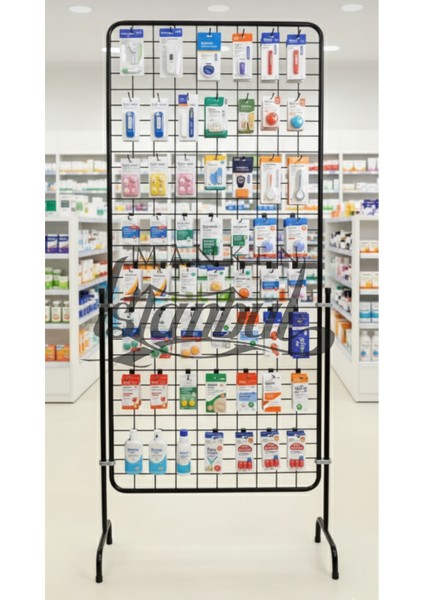 60 Adet Askı Çubuklu Eczane ve Medikal Ürün Standı - 90 x 190 cm Tel Pano Standı fiyatları