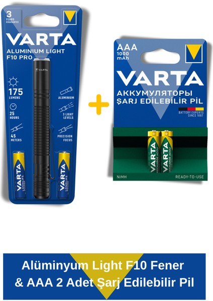 Aluminyum Light F10 Fener & Power Şarj Edilebilir Ince Kalem Pil 1000MAH Aaa 2 Adet