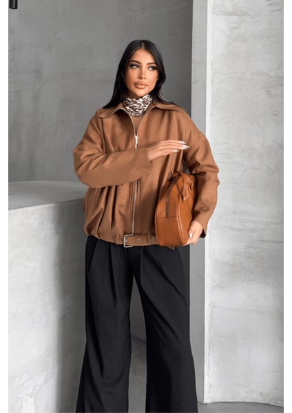 Dokuma Süet Kumaş Bomber Ceket - Açık Kahve fiyatları