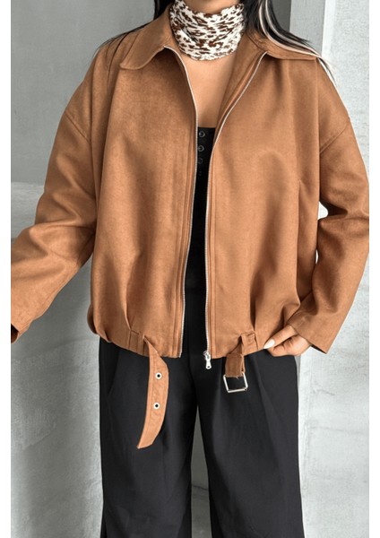 Dokuma Süet Kumaş Bomber Ceket - Açık Kahve fırsatları