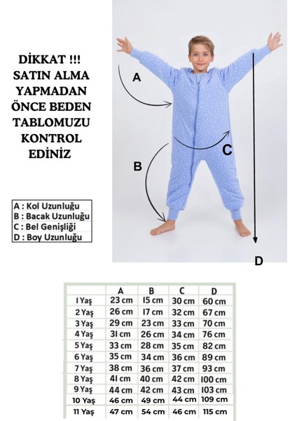Erkek Çocuk Uyku Tulumu Kalın Elyaf Dolgulu Premium Kalite 2.5 Tog