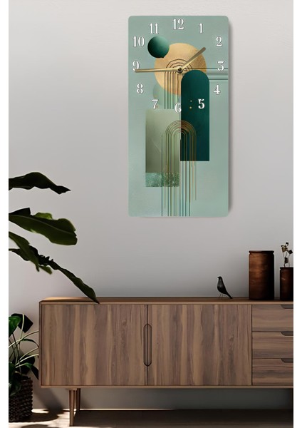 Modern Yeşil Tonlarda Geometrik Desenli Mdf Dikdörtgen Duvar Saati – 30X60 cm Uv Baskı USD098 fiyatları