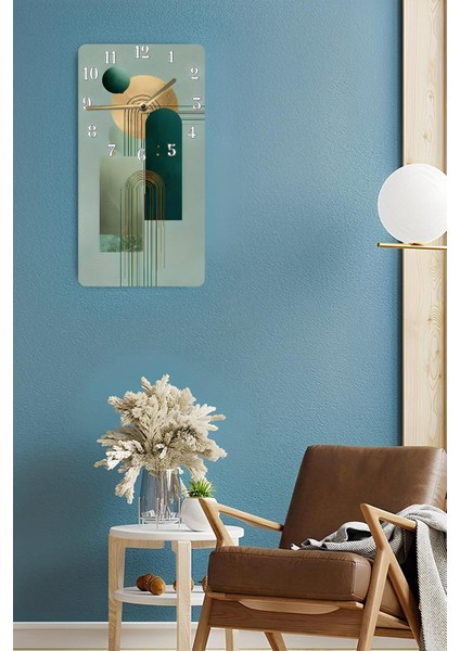 Modern Yeşil Tonlarda Geometrik Desenli Mdf Dikdörtgen Duvar Saati – 30X60 cm Uv Baskı USD098 fırsatları