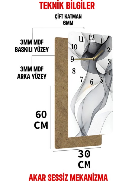 Modern Siyah-Beyaz Dalga Desenli Mdf Dikdörtgen Duvar Saati – 30X60 Cm– USD108 indirimleri