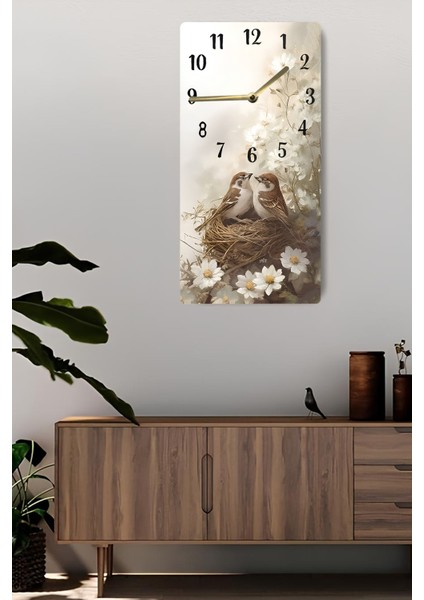 Dekoratif Kuş ve Çiçek Temalı Mdf Dikdörtgen Duvar Saati – 30X60 Cm– USD102 fiyatları