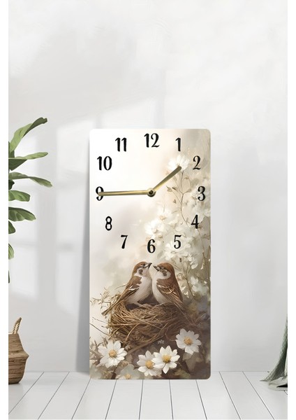 Dekoratif Kuş ve Çiçek Temalı Mdf Dikdörtgen Duvar Saati – 30X60 Cm– USD102 modelleri