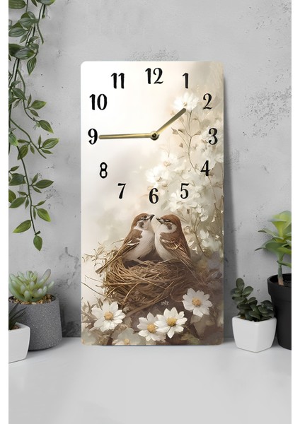 Dekoratif Kuş ve Çiçek Temalı Mdf Dikdörtgen Duvar Saati – 30X60 Cm– USD102 indirimleri
